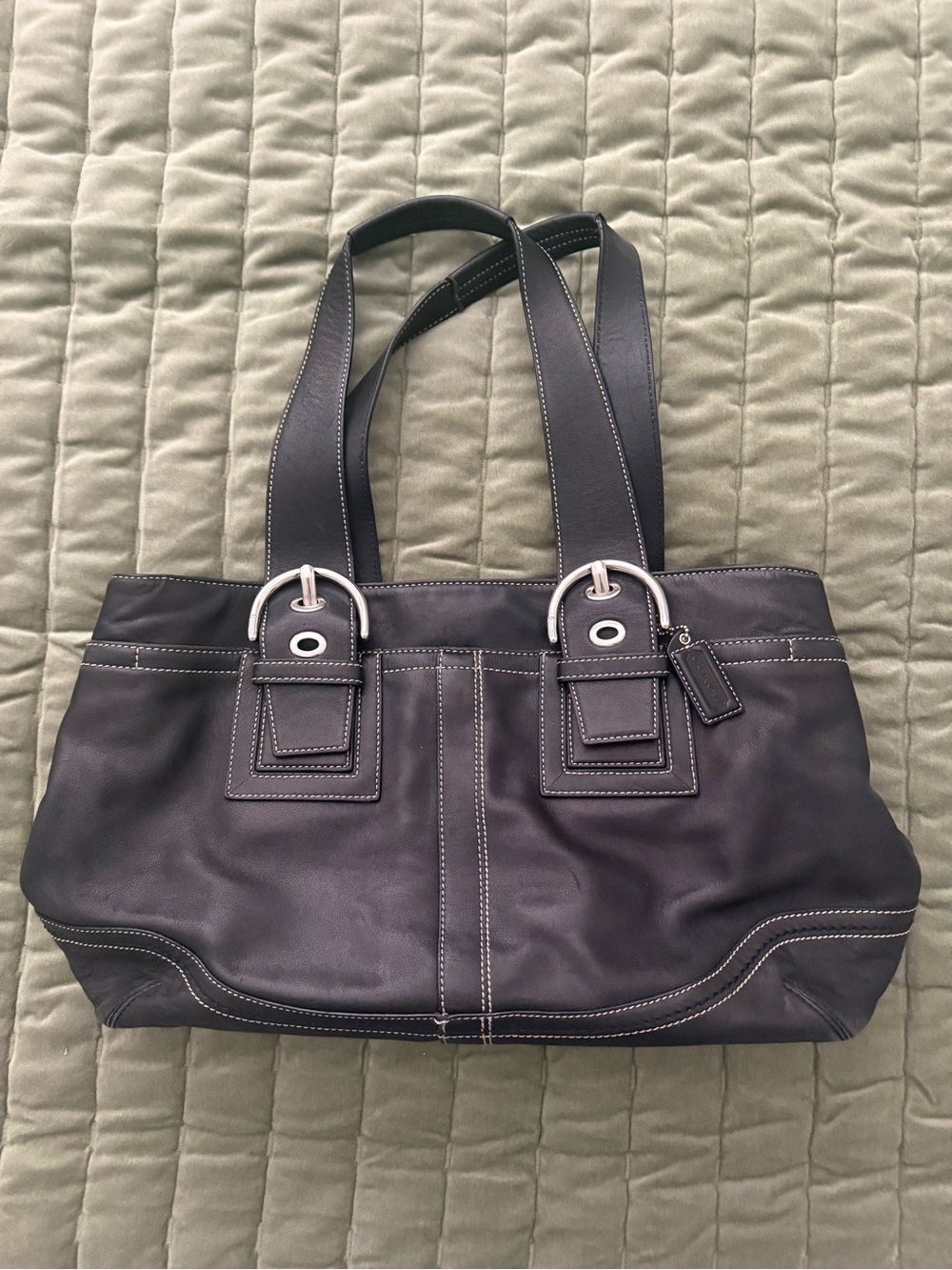 Coach Leather Shoulder Tote Bag in Black